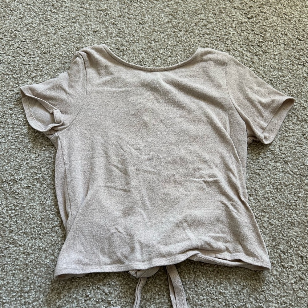 ALYA Beige Open Back Tie T-shirt